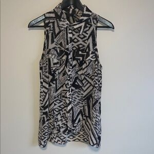 Guess Black and White Geometric Sleeveless Blouse
